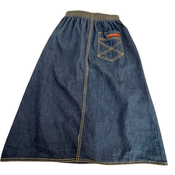 80's Sasson Women's Denim Skirt Pockets Gold Buckle Midi Elastic Waist Size 4 - Picture 4 of 8